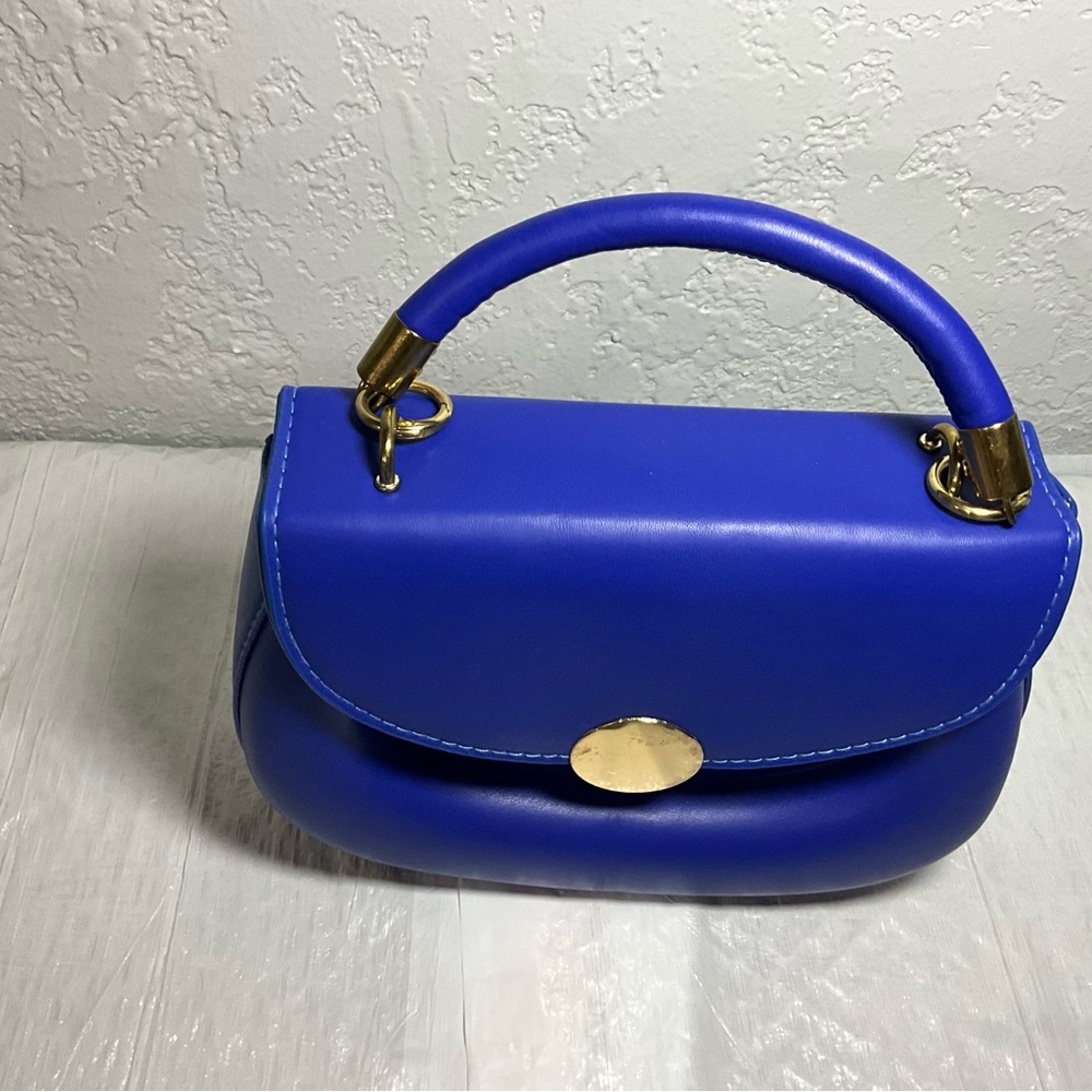 Royal Blue and Gold Crossbody Bag with Structured Design (#0155) - Picture 2 of 7